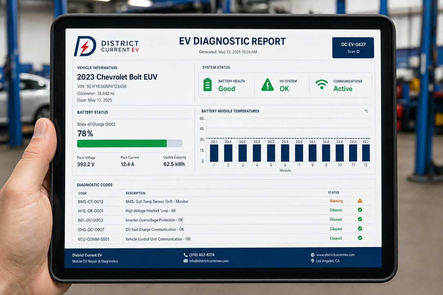Chevy Bolt full scan diagnostics report
