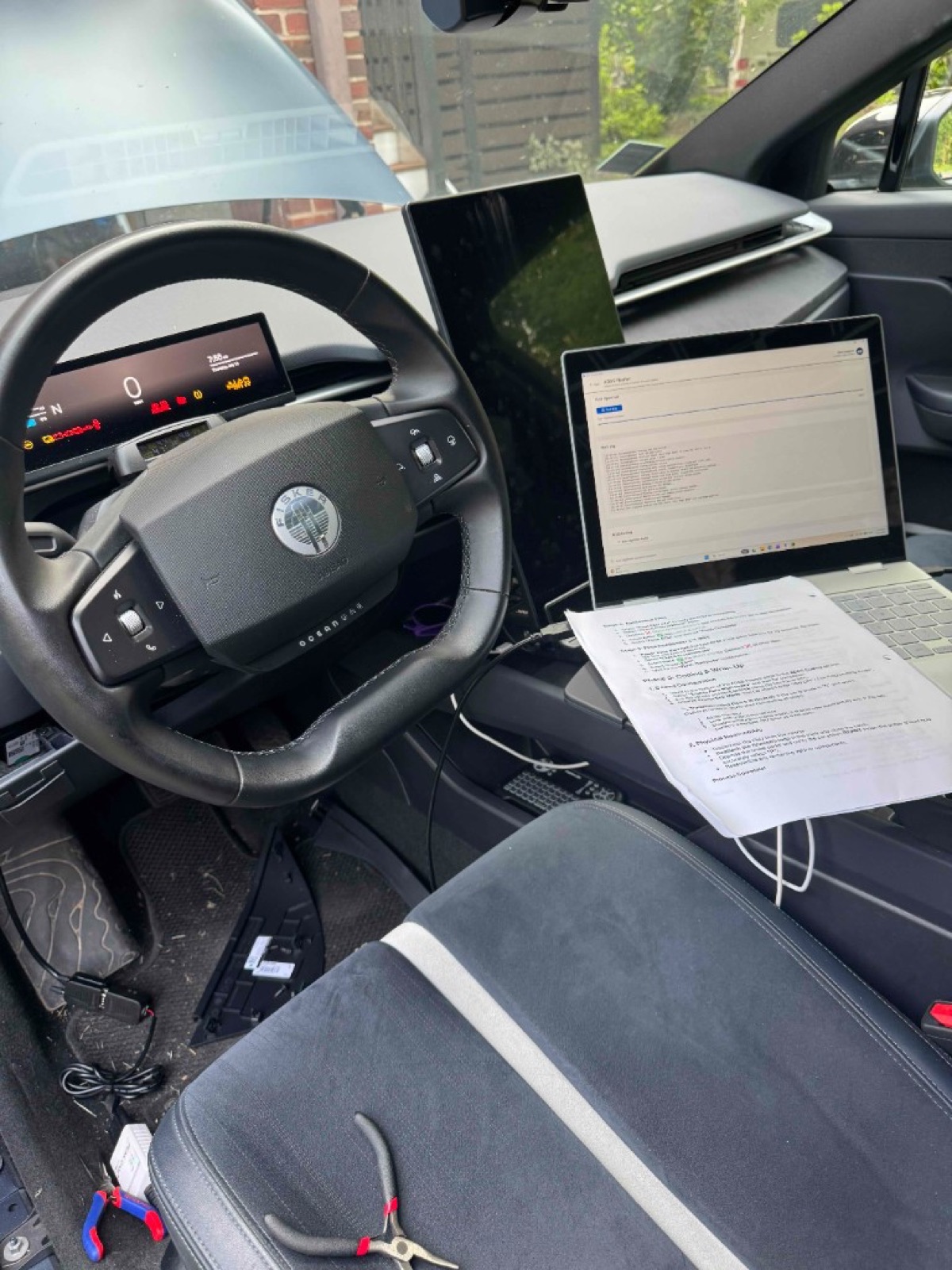 Fisker Ocean software update and diagnostics with laptop connected