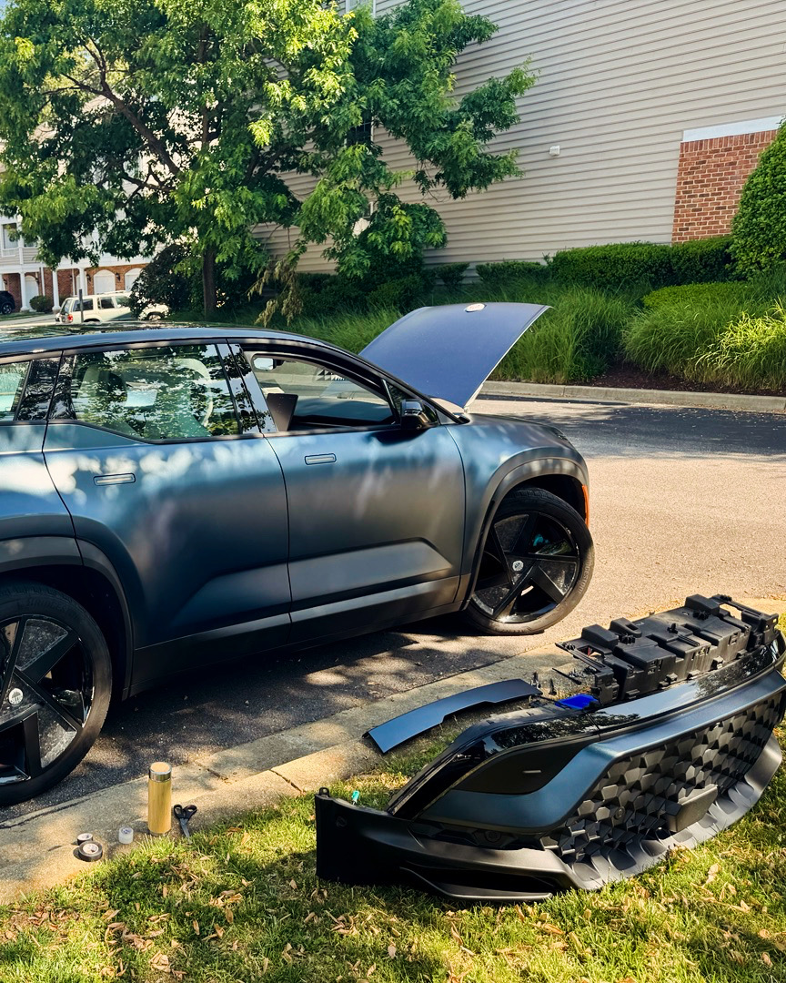 Fisker Ocean front-end waterproofing service with bumper removed